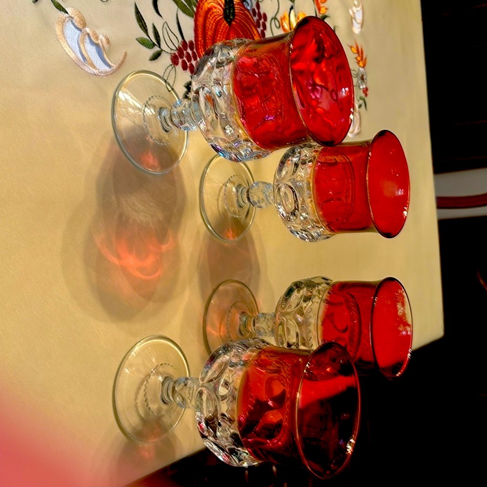Vintage Red Thumbprint Wine Glasses